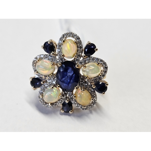 376 - A fabulous Gold, Diamond and Sapphire Ring size M.