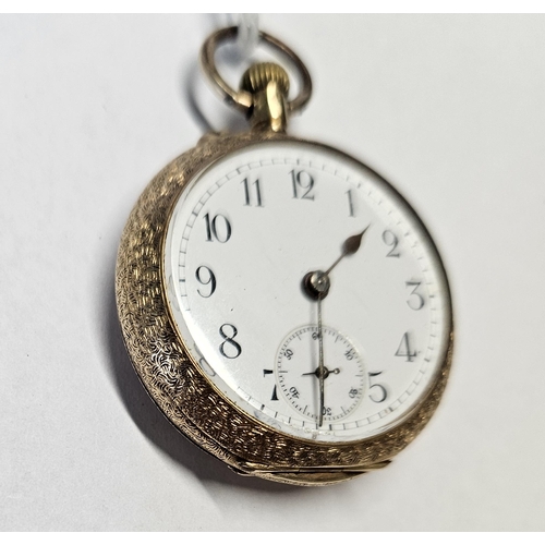 375 - An 18ct Gold fob Watch with a highly etched outline seems to be keeping good time.