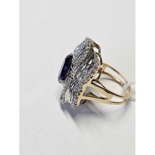 373 - A large 14ct Gold, Diamond and Amethyst Ring, size M.