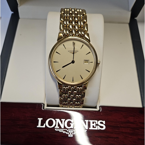 372 - A Gents Longines Watch with original box and book, seems to be keeping good time.