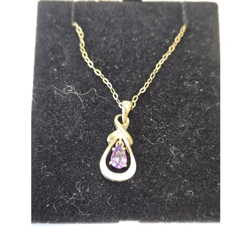 385 - A 9ct Gold, Diamond and Amethyst Pendant and Chain.