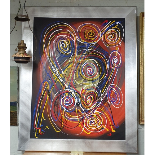 464 - A 20th Century Abstract Oil on Canvas in a silvered frame. 99 x 75 cm approx.