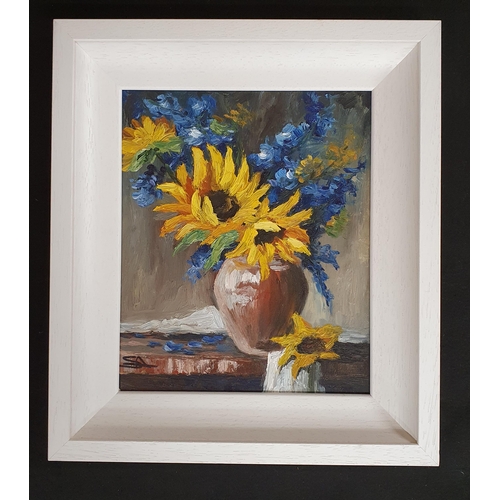 463 - Sarah Adams (Irish) 'Sunflowers' Oil on Board monogramed lower left. 30 x 24 cm approx.