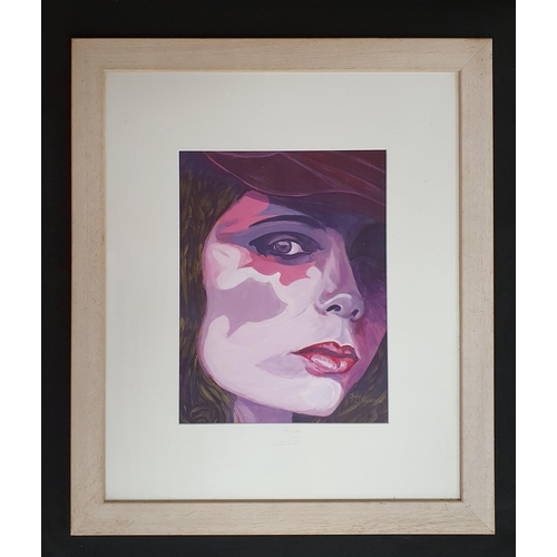 480 - Judy Pearson. An Acrylic on Paper of a striking Woman with hat signed LR. 38 x 29 cm approx.