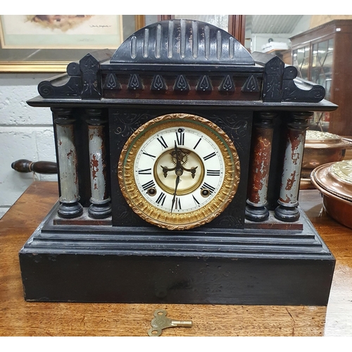 47 - A 19th Century black Slate Mantel Clock, 40 x 17 x H36 cm approx.