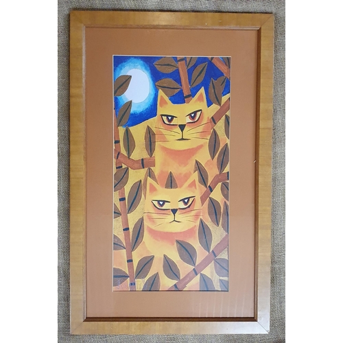 24 - After Graham Nuttall. A coloured Print of two Cats. 
80 x 52 cm approx.