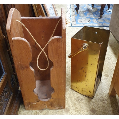 26 - A Brass Companion Set along with two log bins. 
H 180 x W 20 cm approx.