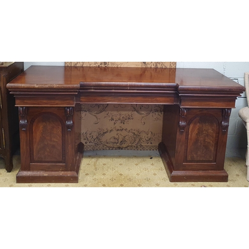 29 - A 19th Century Mahogany Pedestal Sideboard with arch top panel front doors. W 200 x D 71 x H 99 cm a... 