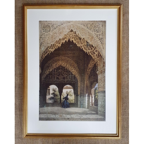 40 - Two good  coloured Prints of interior scenes from an Andalusian Moorish Palace Southern Spain. Well ... 