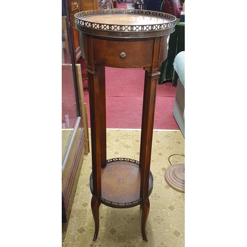 58 - 20th Century Walnut and Burr Walnut Veneered Plant Stand with single frieze drawer and brass gallery... 