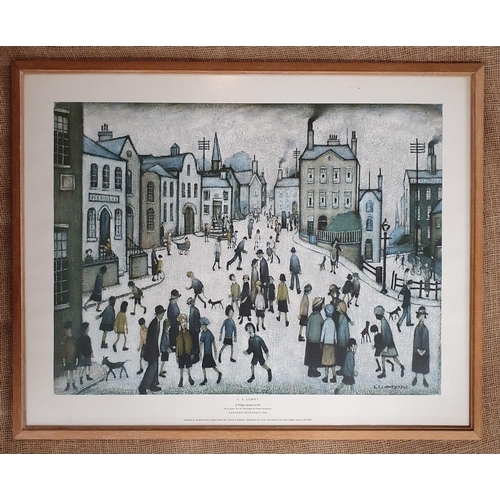 65 - A 20th Century Coloured Print by L. S. Lowry of people in a street setting. 59 x 74 cm approx.