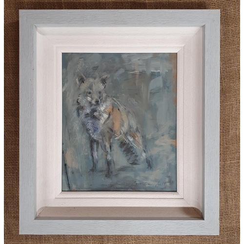 100 - Con Campbell. Irish Oil on Board 'Lone Fox' frame size 30 x 24 cm approx.