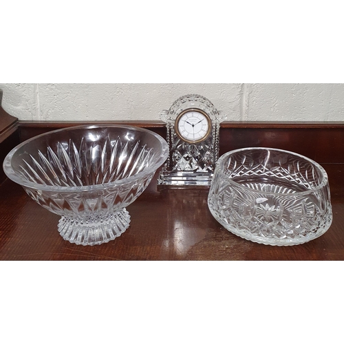 101 - A Waterford Crystal Bowl along with a large Tipperary centre dish and a Waterford crystal clock. Clo... 