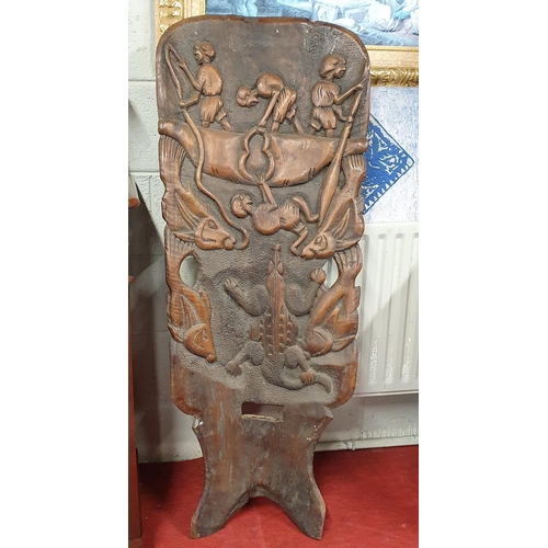 123 - A large curved carved Hardwood Panel.
H 133 x W 53 cm approx.