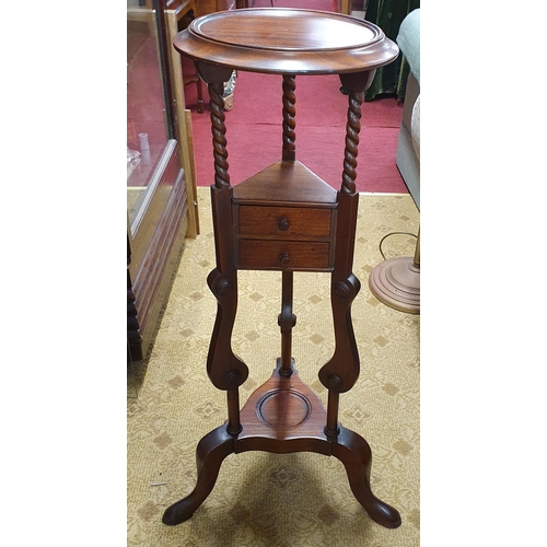 66 - A reproduction Mahogany Lamp Table with twin frieze drawers. H 85 x W 43 cm approx.