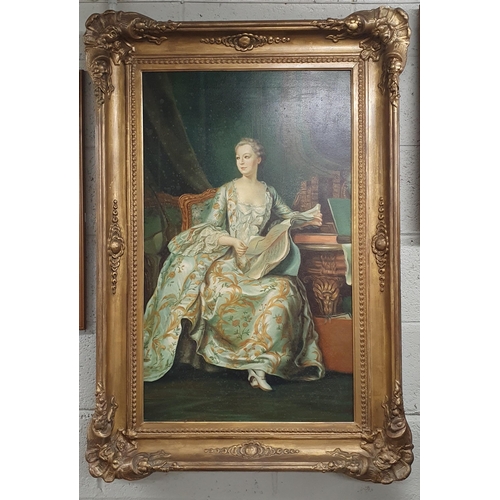 74 - A large Oil on Canvas of a beautiful Woman in a period dress in a large Gilt Frame. 89 x 54 cm appro... 