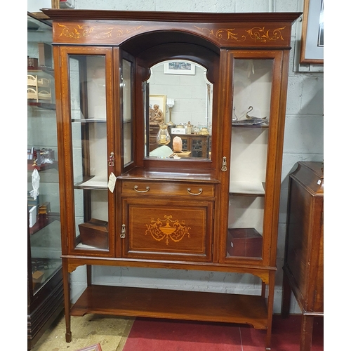 91 - A Fantastic Edwardian Mahogany and Inlaid Display Cabinet with twin glazed doors flanking a central ... 