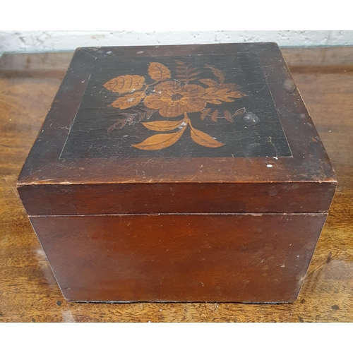 92 - A 19th Century Marquetry Inlaid Mahogany Box with a quantity of vintage dominos. 13 x 17 x 17 cm app... 