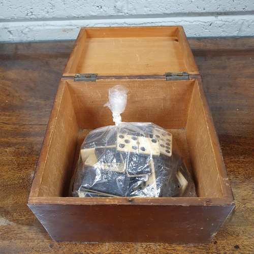 92 - A 19th Century Marquetry Inlaid Mahogany Box with a quantity of vintage dominos. 13 x 17 x 17 cm app... 