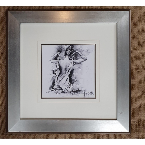 550 - Two signed Prints of Women. Signed Boon LR probably JOANNE BOON. In silvered frames. 46 x 46 cm appr... 