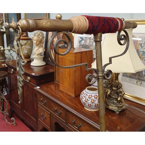 179 - A good 19th Century Brass Pole Stand for birds of Prey on quatrefoil base. H 141 x D 54 cm approx.