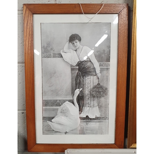 227 - A 19th Century Walnut and Parquetry Box along with a print of a young girl and a swan and a smaller ... 