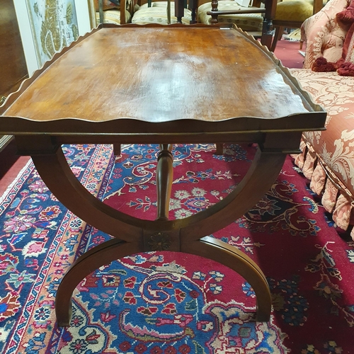 245 - A good reproduction Mahogany tray top Coffee Table with X framed stretcher base.
W 106 x D 58 x H 56... 