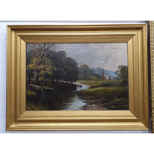 693 - Two Oils on Canvas by the same artist one depicting  a river with church in the distance, the second... 