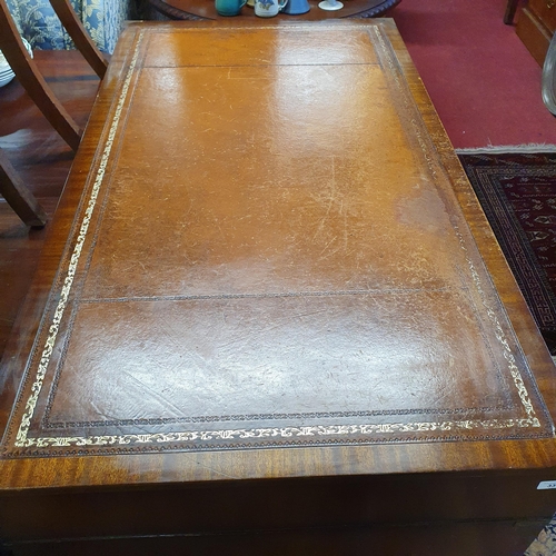 334 - A good Campaign Style Mahogany and Veneered Pedestal Desk with a brown leather tooled top with milit... 