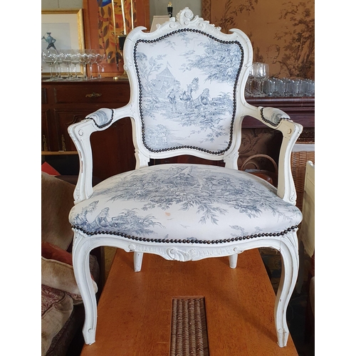 364 - A good upholstered Armchair with carved cabriole supports.
SH 45 x W 65 x D 60 cm approx.