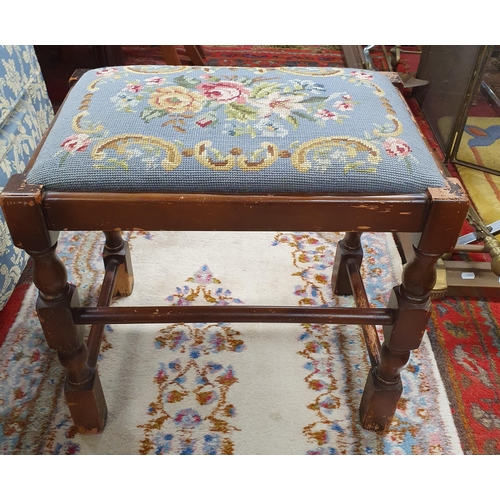 501 - A 20th Century Rectangular Stool with Tapestry Upholstered Seat.
H 46 x W 48 x D 33 cm approx.