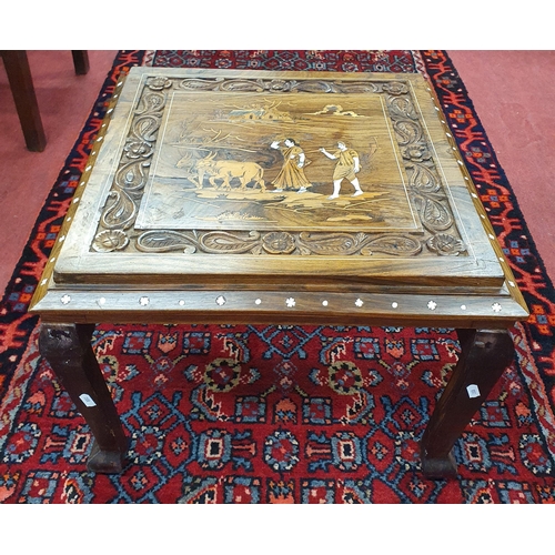 541 - A good 20th Century Rosewood square Table with mother of pearl detail and highly carved parquetry to... 