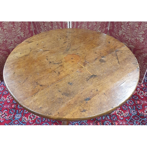 558 - An early 19th Century possibly 18th Oak supper Table with floral inlaid top on tripod supports. H 65... 