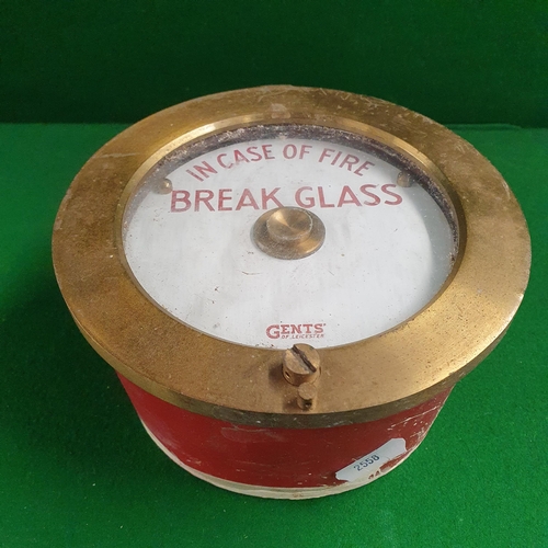 567 - A 20th Century Gents Of Leicester break glass Panel inscribed 'in case of fire break glass'. H 8 x D... 