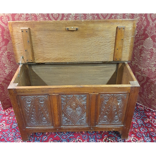 660 - A late 19th Century Oak Blanket Chest of neat proportions with highly carved panelled front and side... 