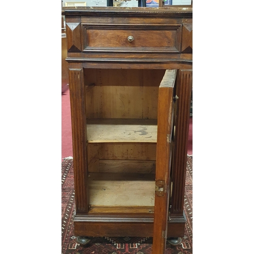 661 - A 19th Century Walnut marble topped Side Cabinet with door front and single frieze drawer. H 87 x W ... 