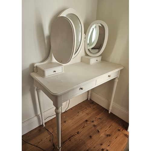 505 - A 20th Century Painted Dressing Table with double frieze drawers and tryptic mirror back on turned s... 