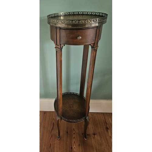 58 - 20th Century Walnut and Burr Walnut Veneered Plant Stand with single frieze drawer and brass gallery... 