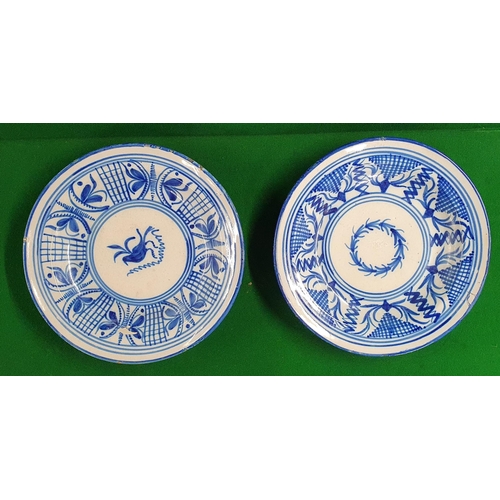 677 - A good set of 19th Century Wedgewood green leaf Plates along with three blue and white plates.  D 20... 