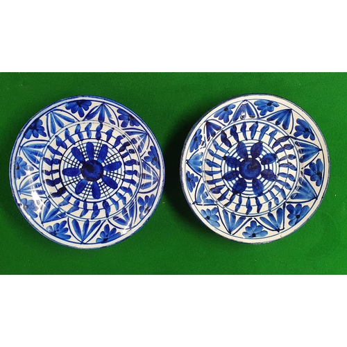 677 - A good set of 19th Century Wedgewood green leaf Plates along with three blue and white plates.  D 20... 