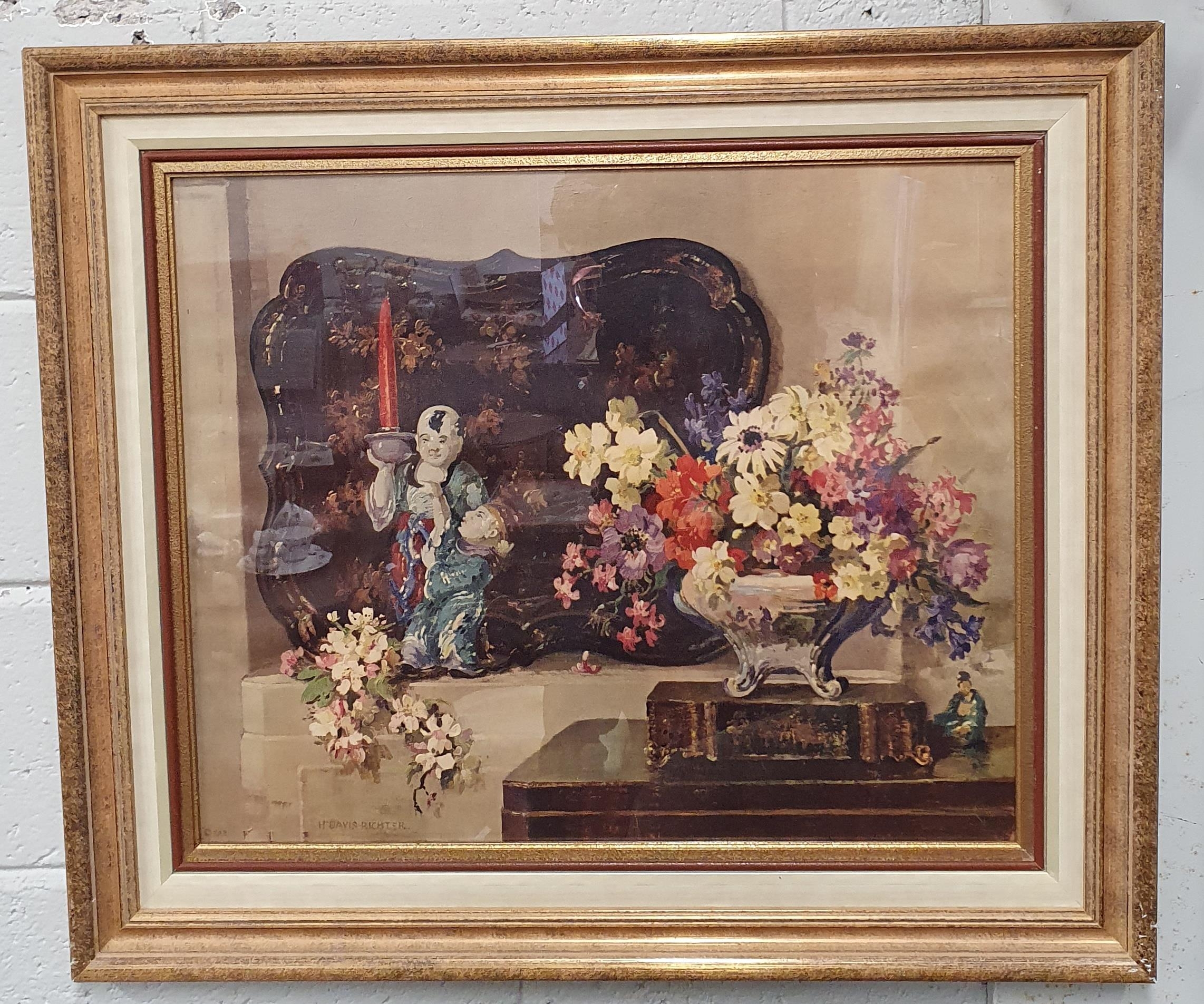 A good coloured Artist print after H Davis Richter a still life of a