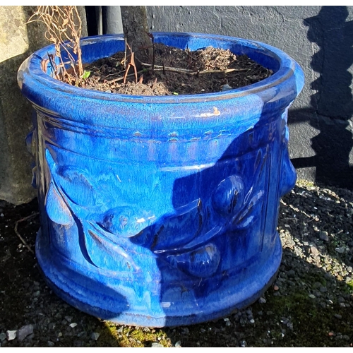 1075 - A large Blue glazed Pot.
H 38 x  D 46 cm approx.