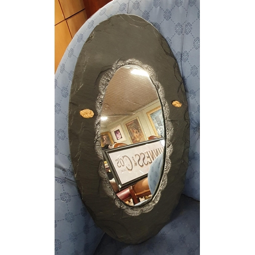 140 - An oval Slate Mirror along with a rectangular pine example. 60 x 30 cm approx.