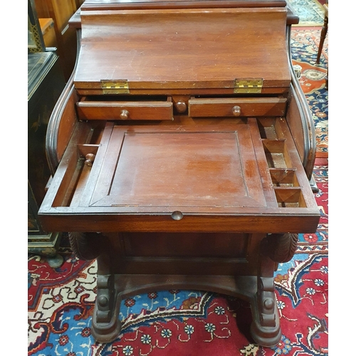 1091 - A reproduction Mahogany Davenport with pop up top on cabriole front supports. 59 x 59 x H 93 cm appr... 