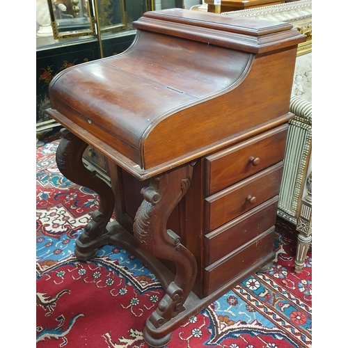 1091 - A reproduction Mahogany Davenport with pop up top on cabriole front supports. 59 x 59 x H 93 cm appr... 