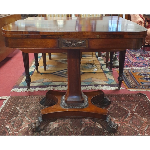 537 - A Regency Rosewood fold over Card Table on platform supports.
H 80 x W 92 x D 46 cm approx.