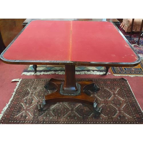 537 - A Regency Rosewood fold over Card Table on platform supports.
H 80 x W 92 x D 46 cm approx.