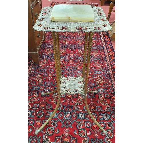 260A - A Brass Plant Stand with Onyx Marble top along with an Timber Plant Stand. 
Tallest height 100 cm ap... 