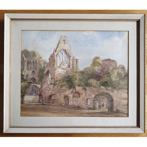 14 - A 19th Century Watercolour of ruined castle. Indistinctly signed LL. 16 x 22 cm approx., along with ... 