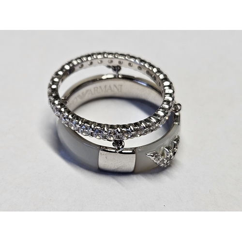 416 - A Silver Armani twin Ring, size L.